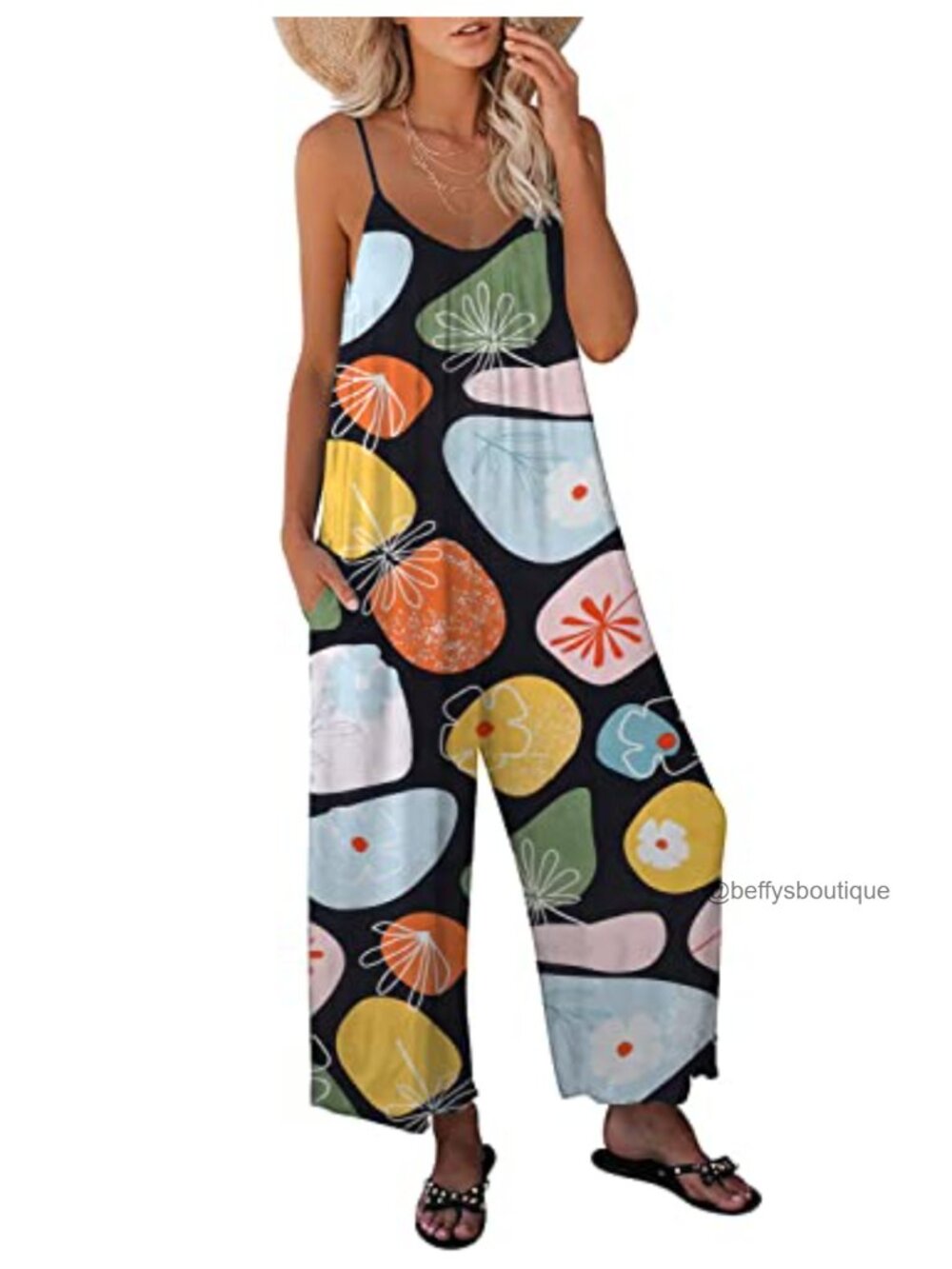 Women's Casual Loose Sleeveless Bohemian Jumpsuit with Pockets